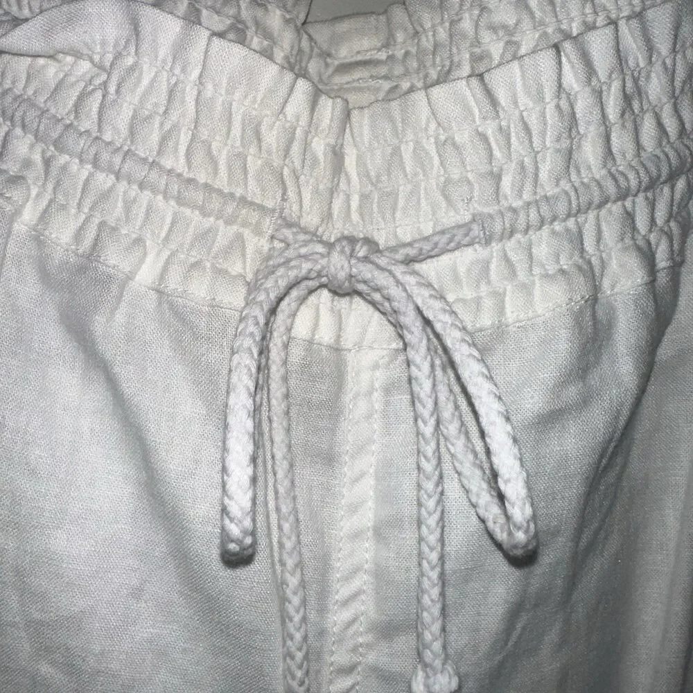 Salt Life Women’s Coastal Pant White Flax Linen Blend Drawstring Casual Pants L